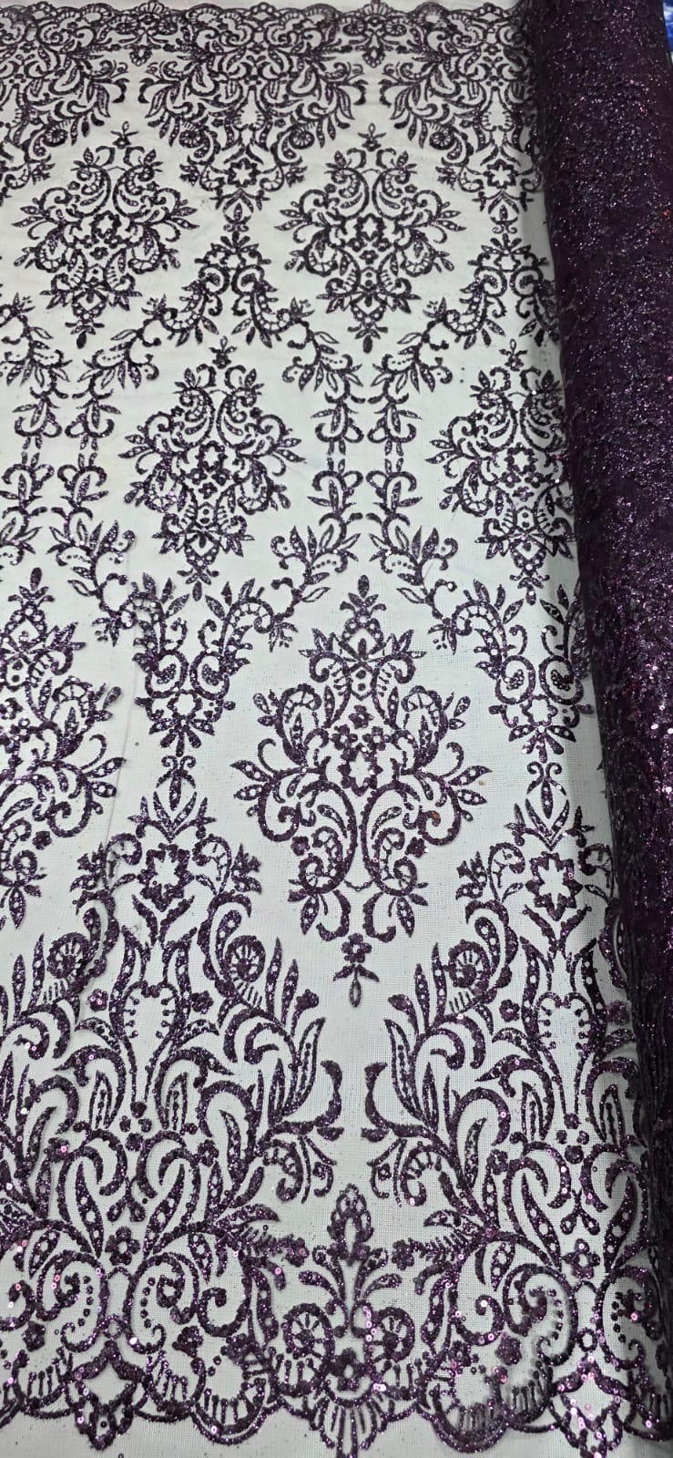 Tule Arabesco com Glitter e Paetê Roxo 306LX - Comprimento 0,70 cm x Largura 1,30 m