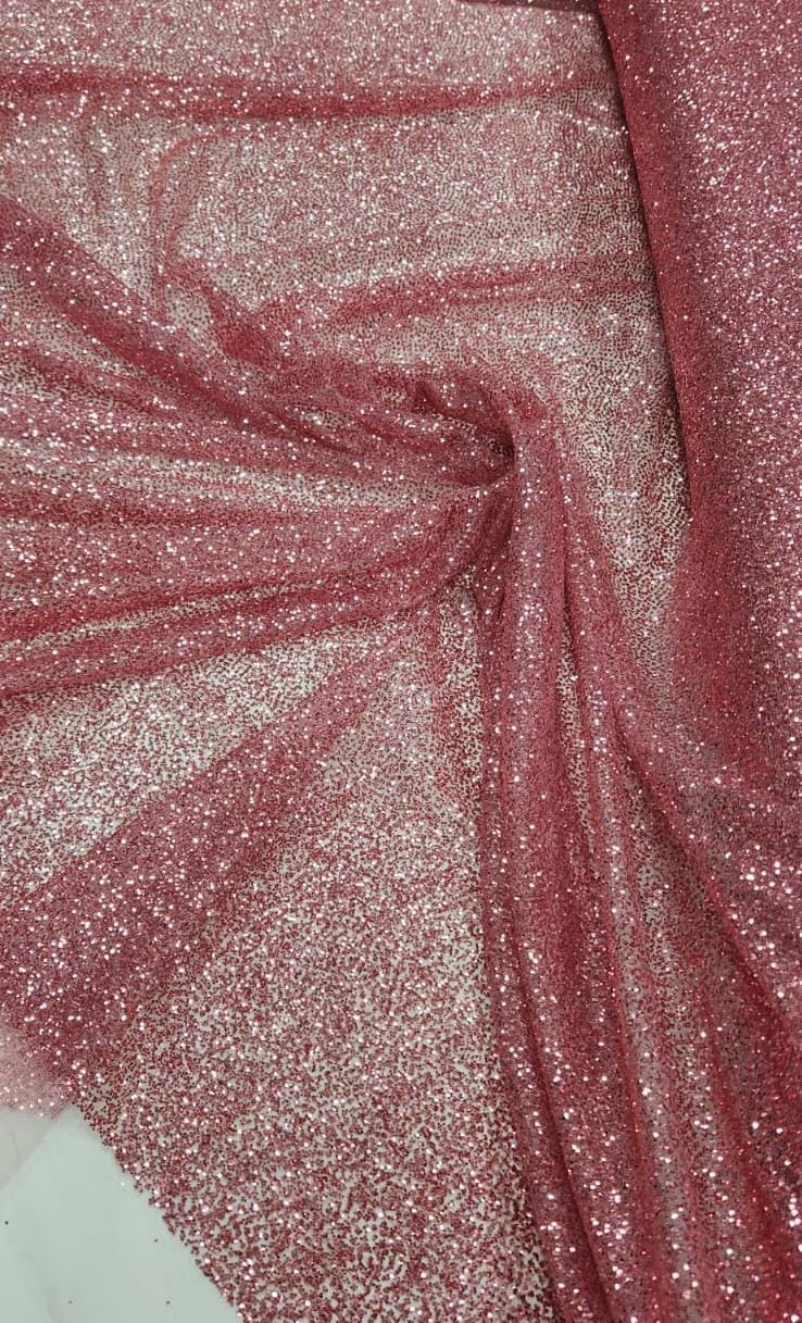 Tule com Glitter Rosê Escuro Pesado - Comprimento 0,50 cm x Largura 1,40 m