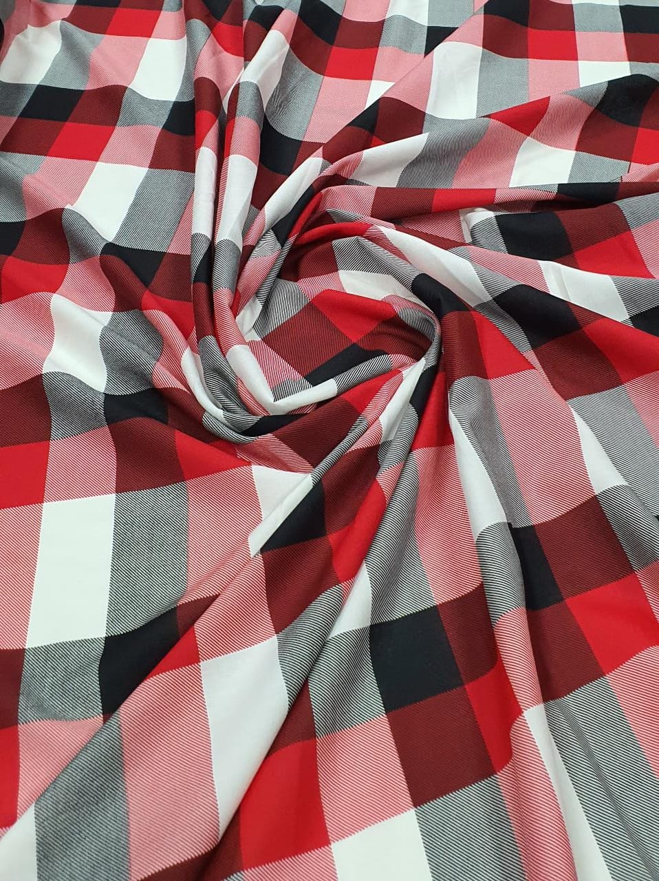 Popeline de Viscose Estampada Xadrez Tricolor - Comprimento 0,70 cm x Largura 1,47 m