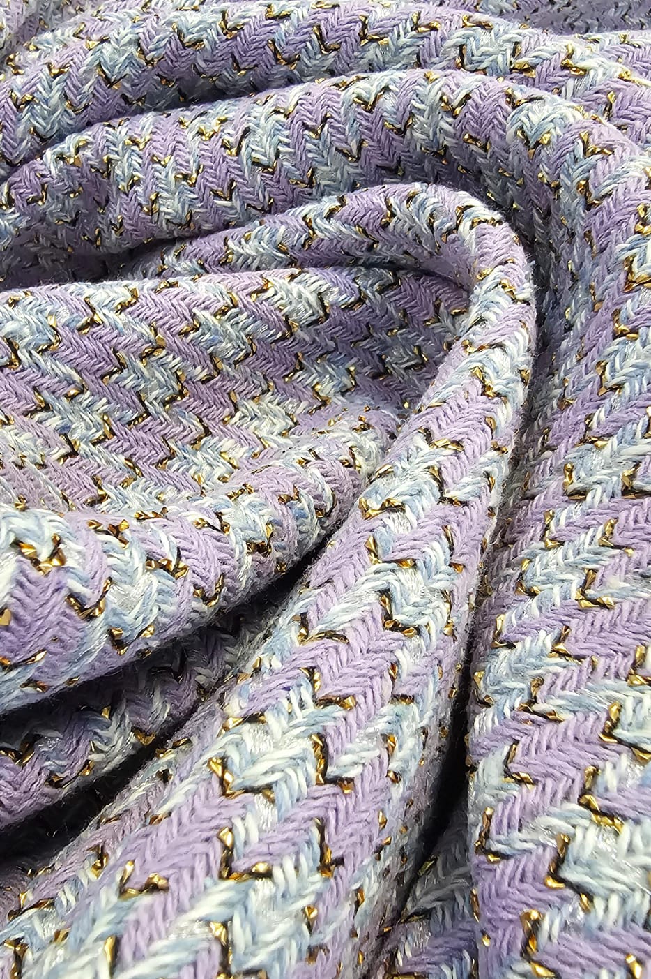 Tweed Premium Pesado Pied de Poule Lavanda com Fio Metálico - Comprimento 0,85 cm x Largura 1,47 m