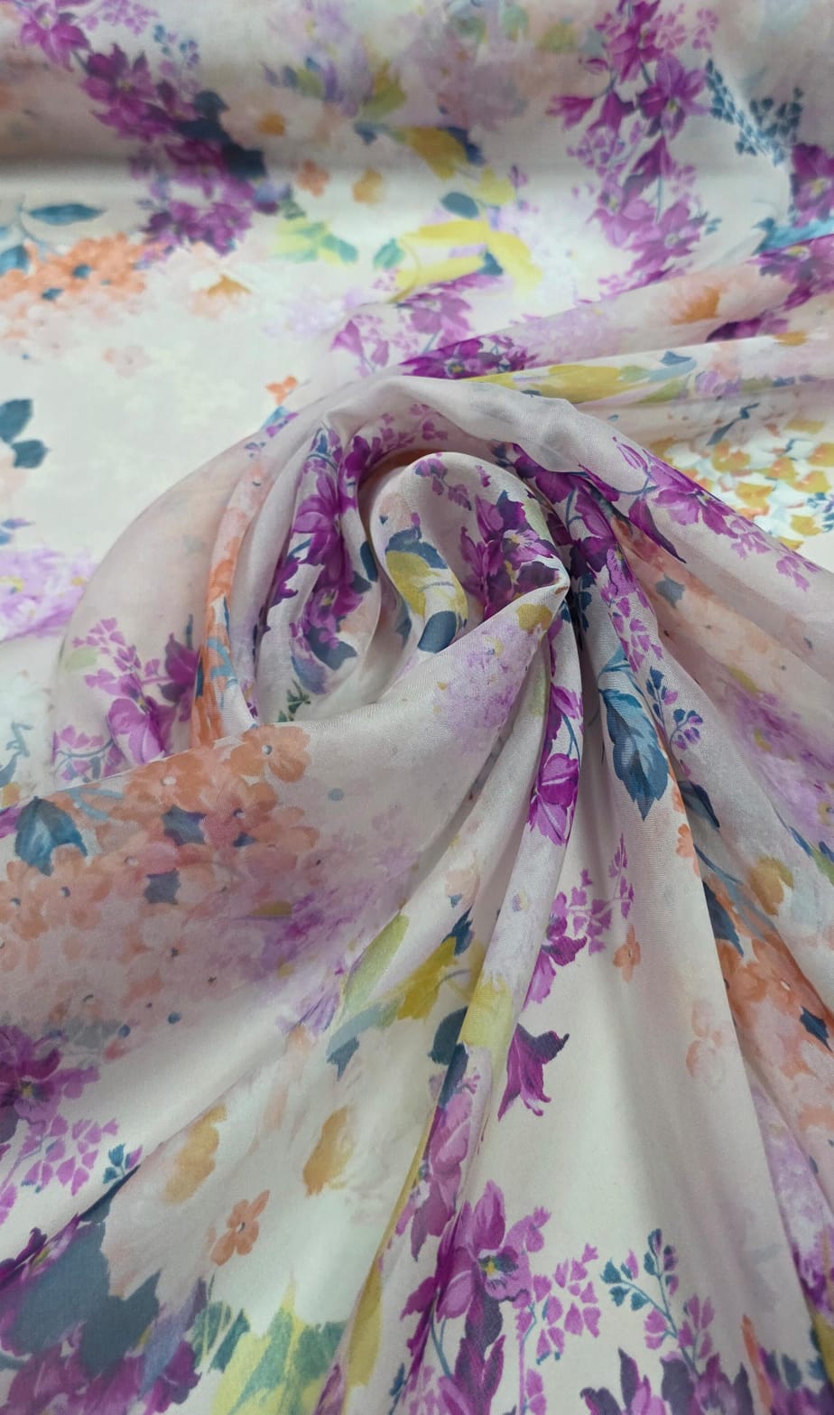 Chiffon de Seda Pura Estampado Floral Lavanda 08 - Comprimento 2,50 m x Largura 1,40 m
