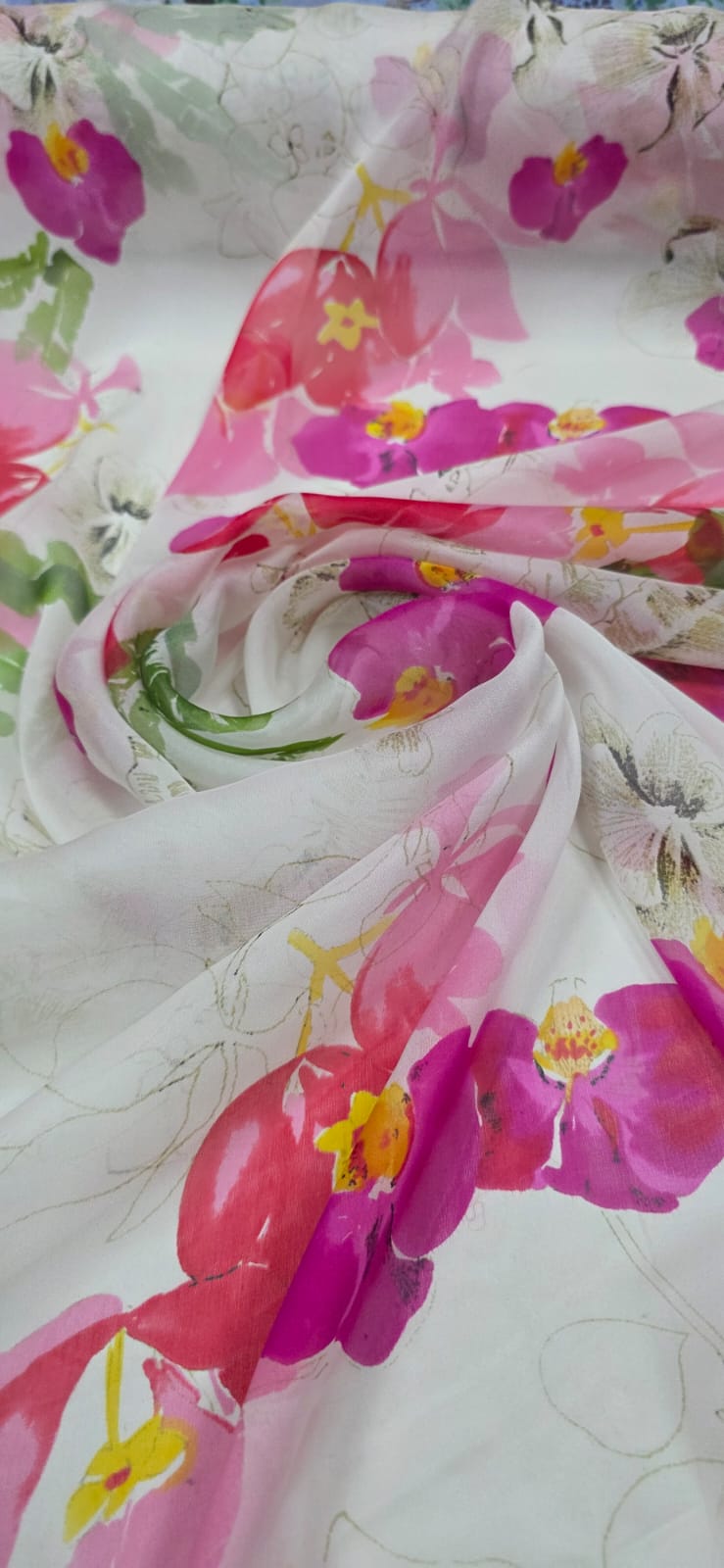 Chiffon de Seda Pura Estampado Floral Pink 05 - Comprimento 3 m x Largura 1,40 m