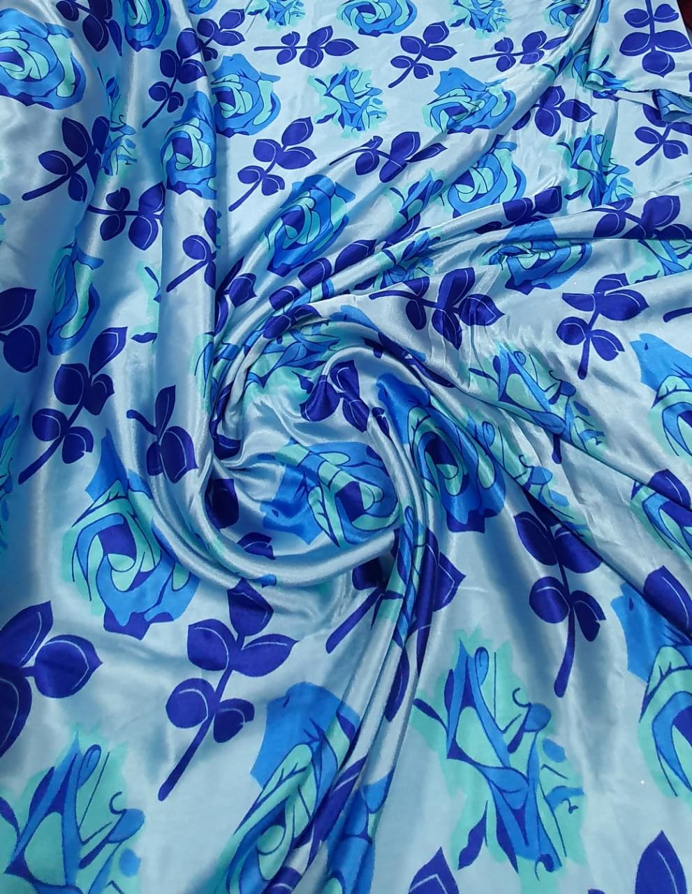 Cetim Estampado Flores Azul