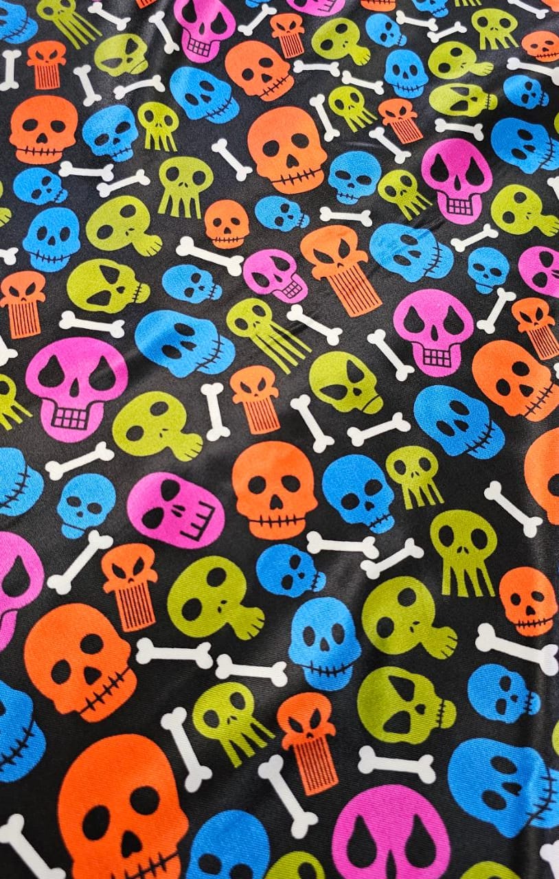 Cetim Estampado Halloween Caveiras Coloridas Sótecidos Todo Site Em 10x Sem Juros 2229