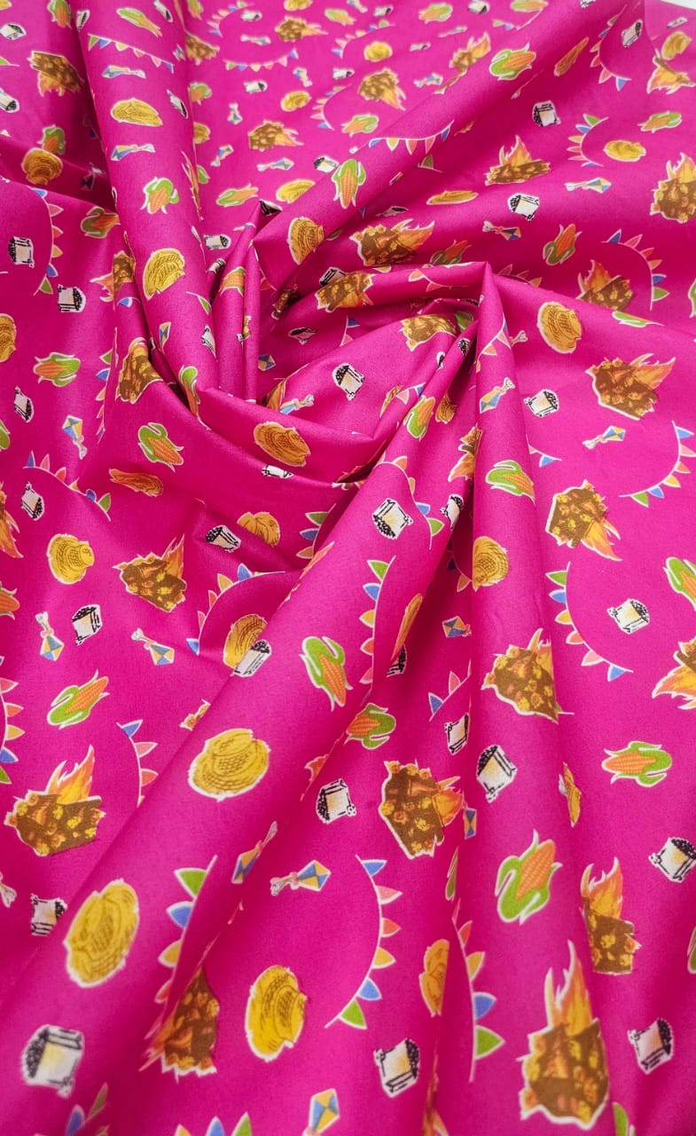 Chitão Estampada Festa Junina Fundo Rosa