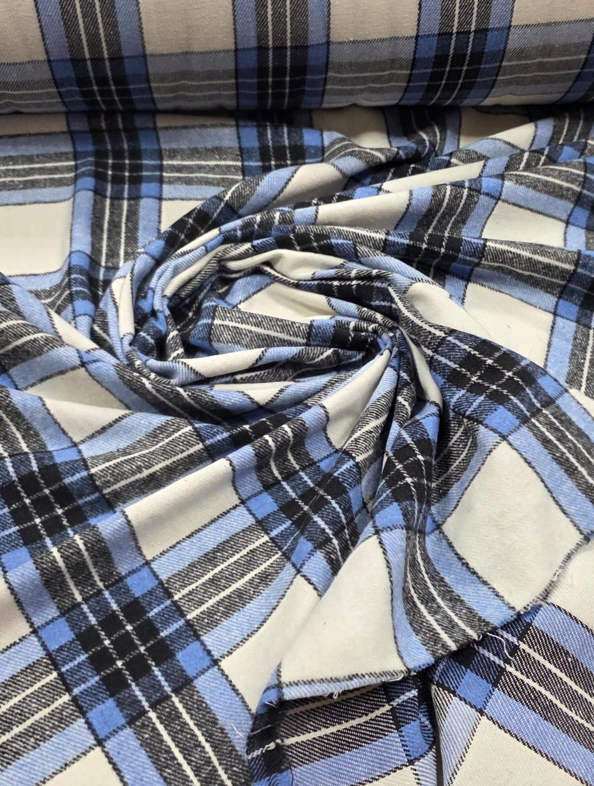 Flanela Xadrez Mista Pesada Azul com Branco