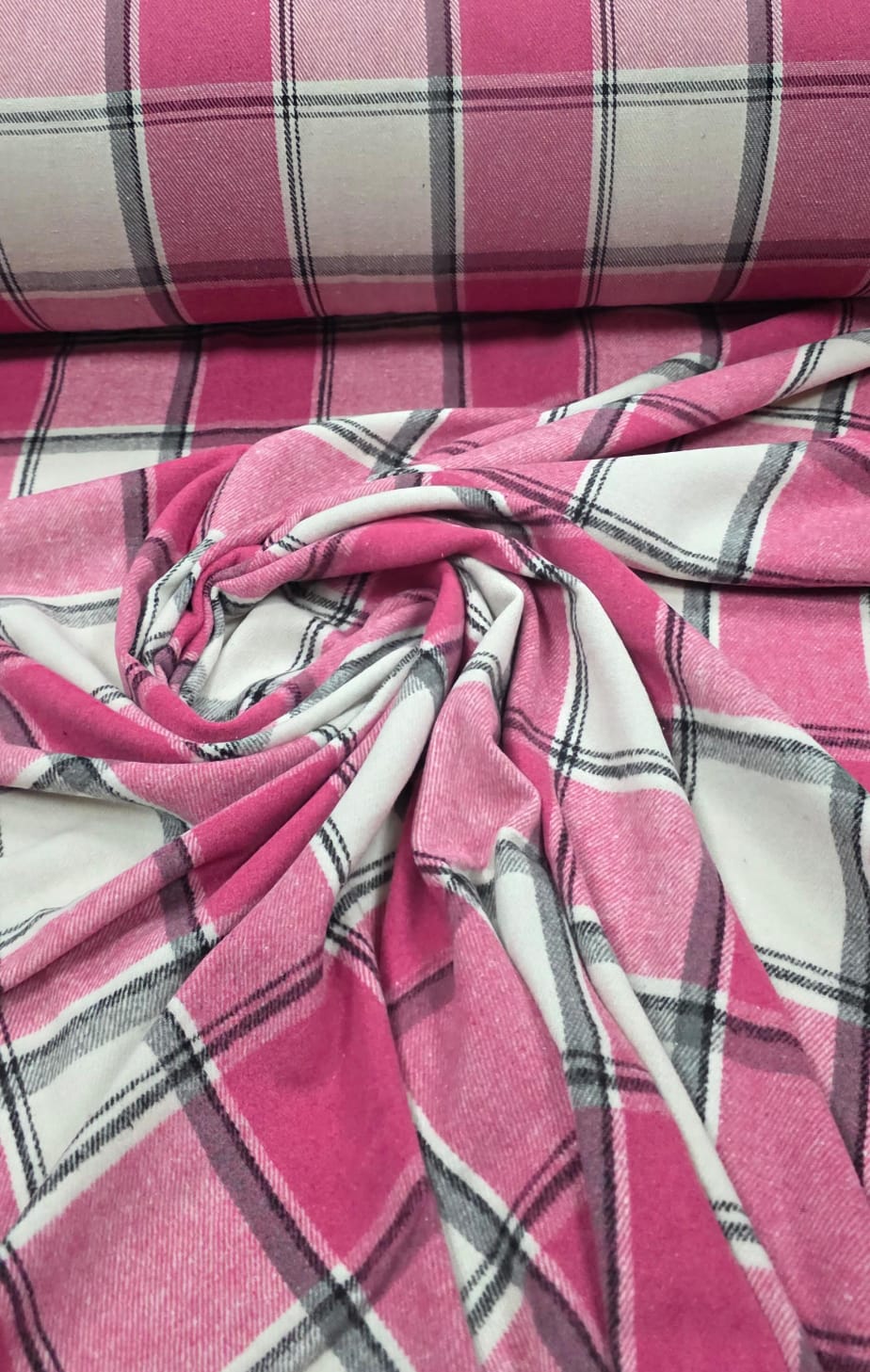 Flanela Xadrez Mista Pesada Rosa com Branco