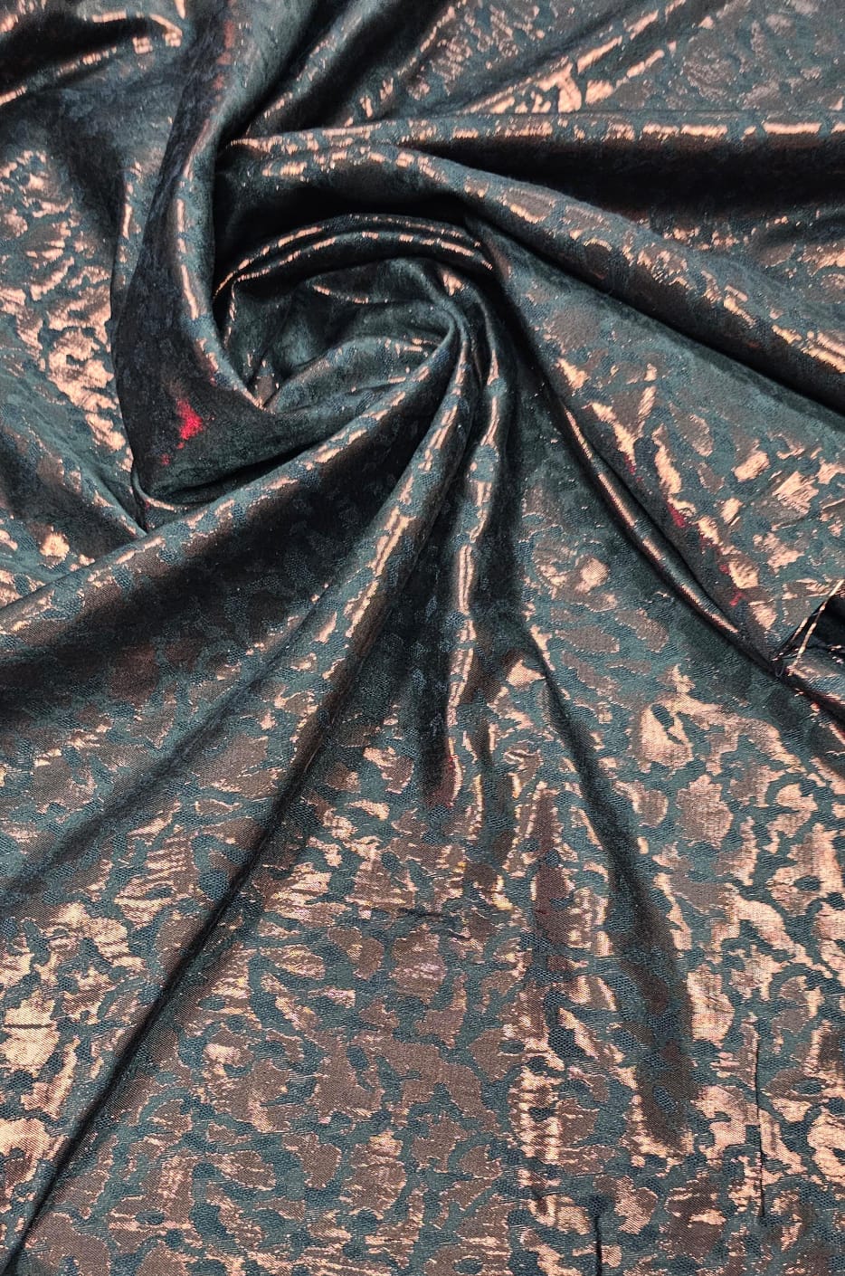 COUPON De Tissu POLYESTER JACQUARD Recto Verso BRONZE Brillant - 90x140 Cm - Neuf