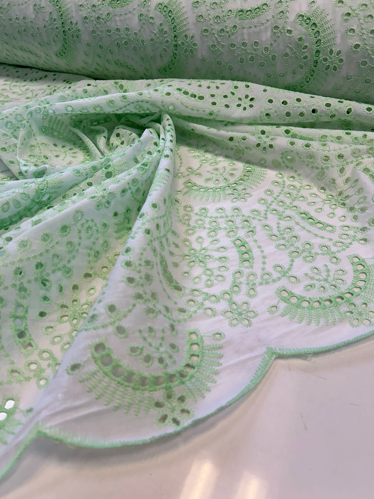 Layse Bordada Bicolor Fundo Branco com Bordado Maça Verde Modelo N41