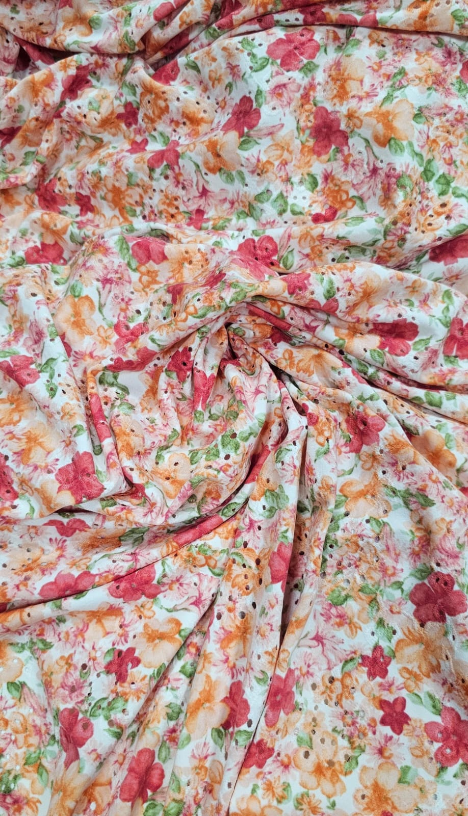 Malha Layse Estampada Floral Fundo Branco