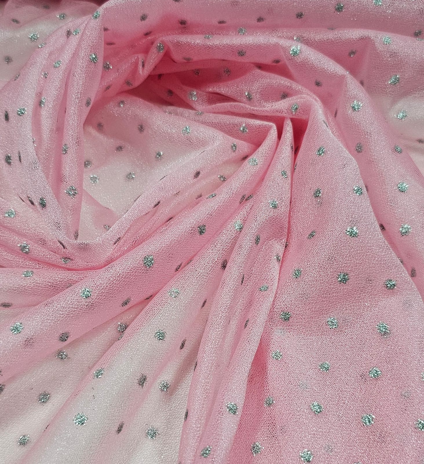 Lurex Glitz Rosa Médio com Poá Prata