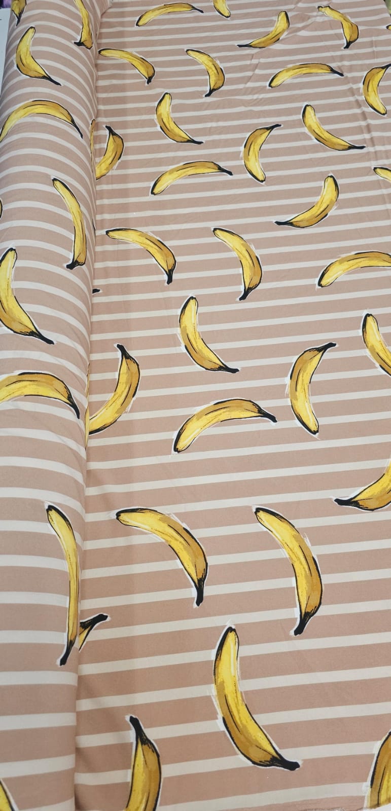 Microfibra Estampada com Elastano Nude com Bananas