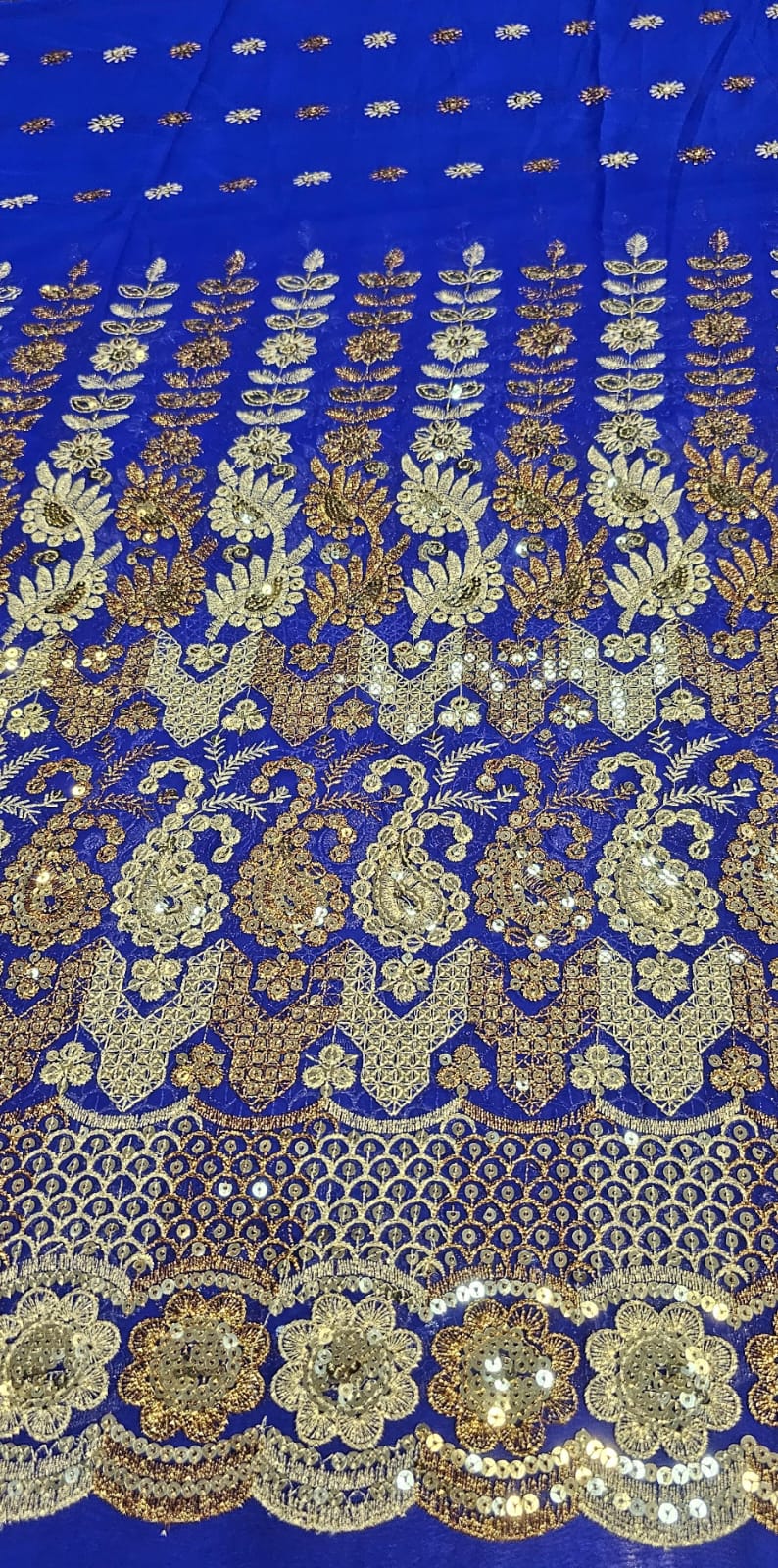 Mousseline Toque de Seda Bordada Indiana Azul Royal
