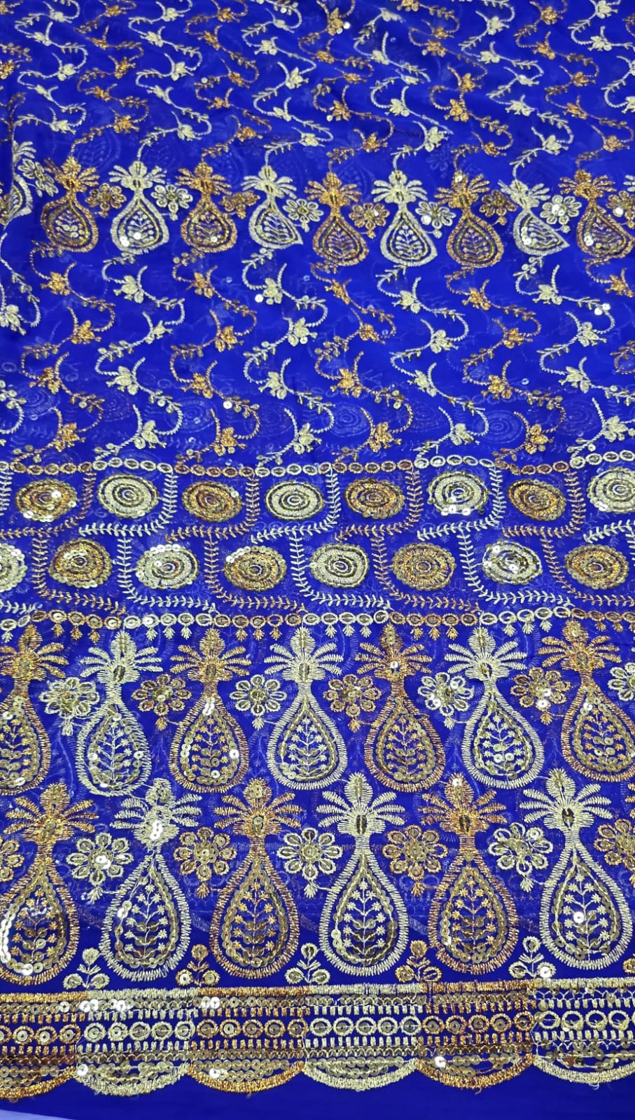 Mousseline Toque de Seda Bordada Indiana Azul Royal ST04