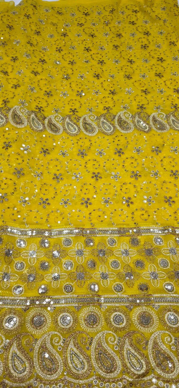 Mousseline Toque de Seda Bordada Indiana Cachemire Amarelo