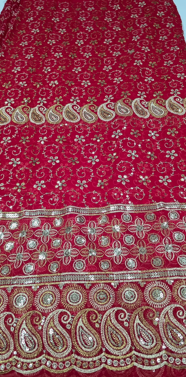 Mousseline Toque de Seda Bordada Indiana Cachemire Vermelho