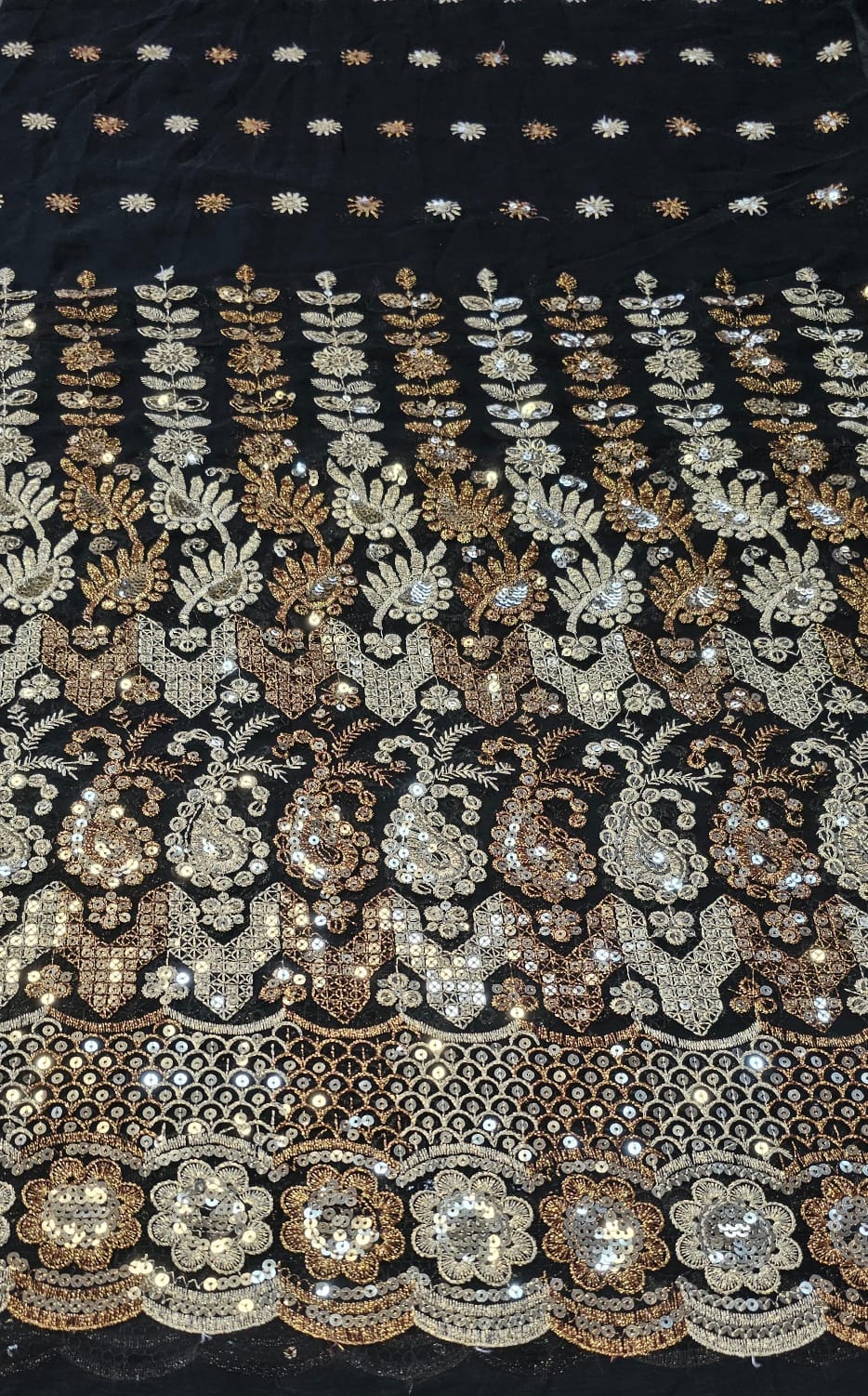 Mousseline Toque de Seda Bordada Indiana Preto