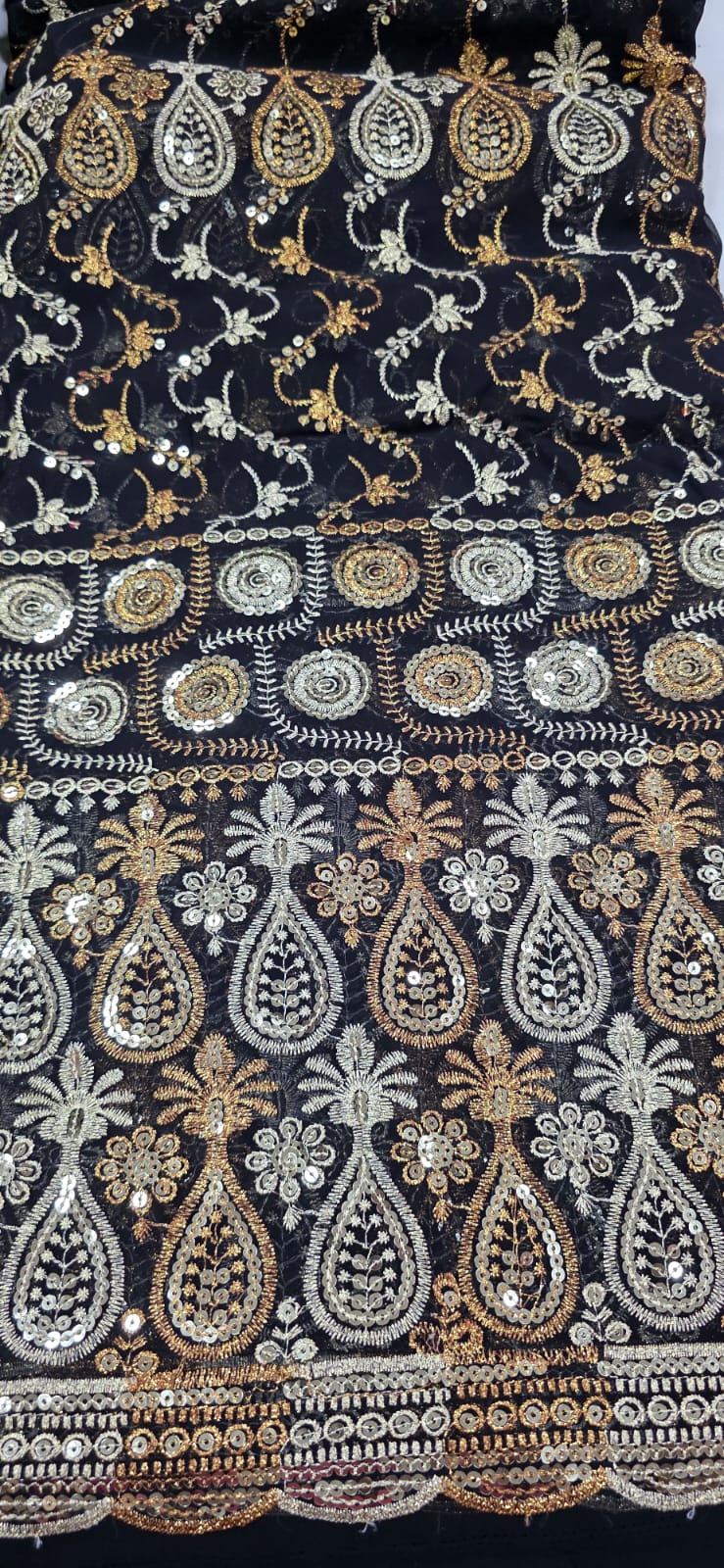 Mousseline Toque de Seda Bordada Indiana Preto ST04