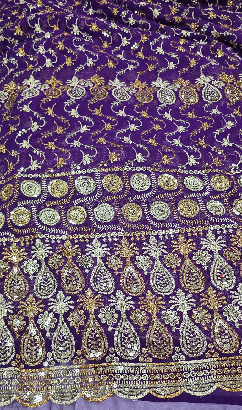 Mousseline Toque de Seda Bordada Indiana Roxo ST04