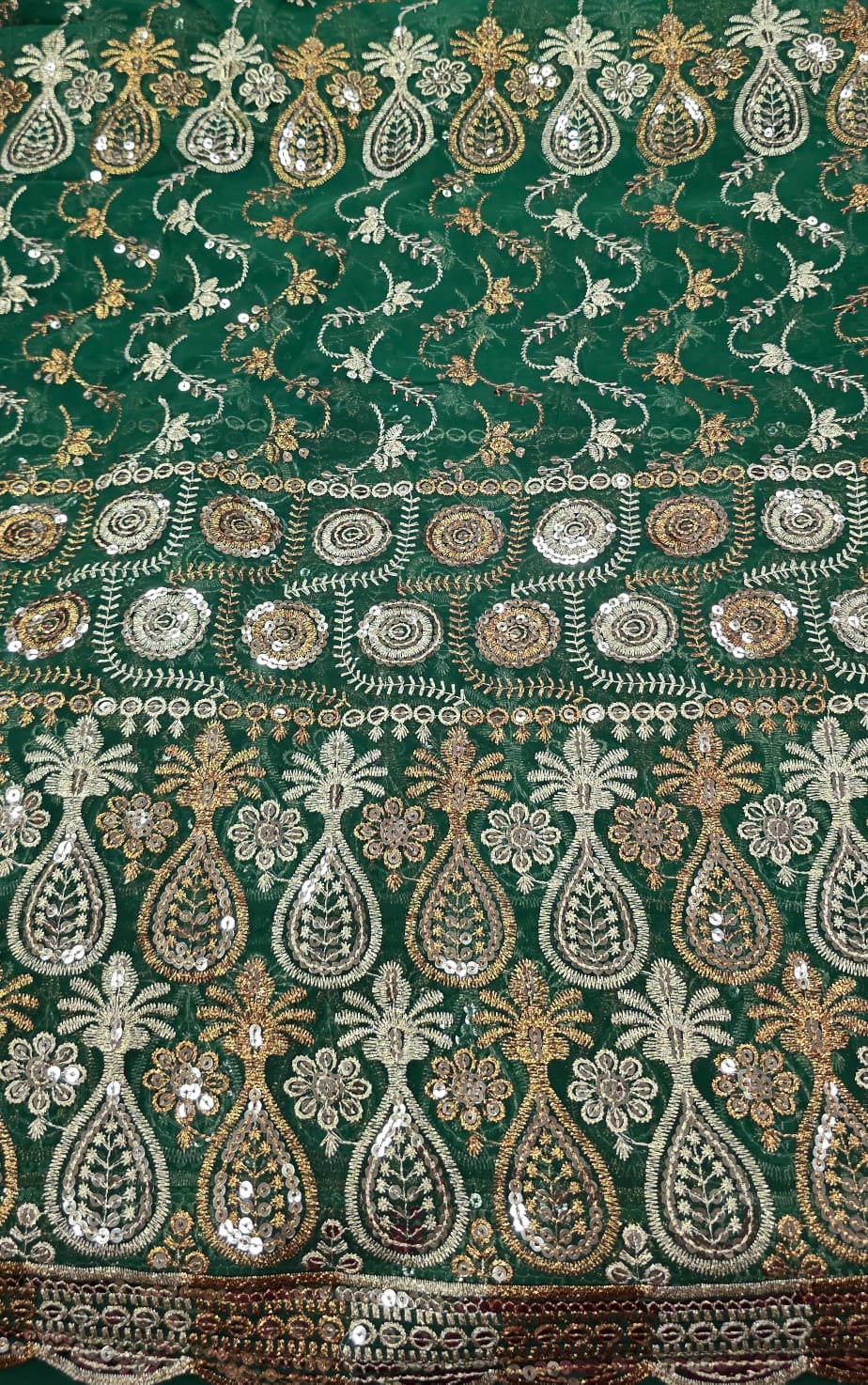 Mousseline Toque de Seda Bordada Indiana Verde ST04