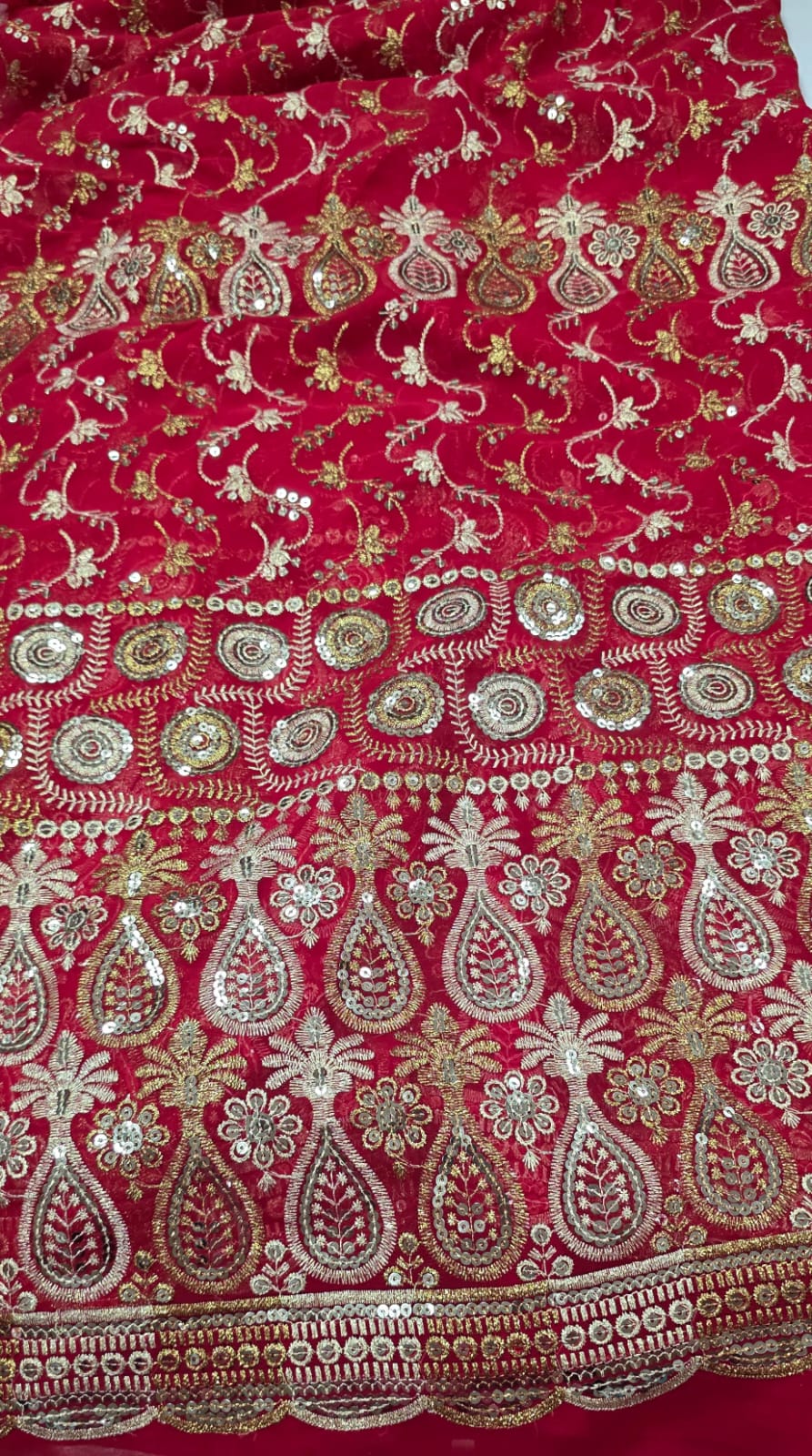 Mousseline Toque de Seda Bordada Indiana Vermelho ST04