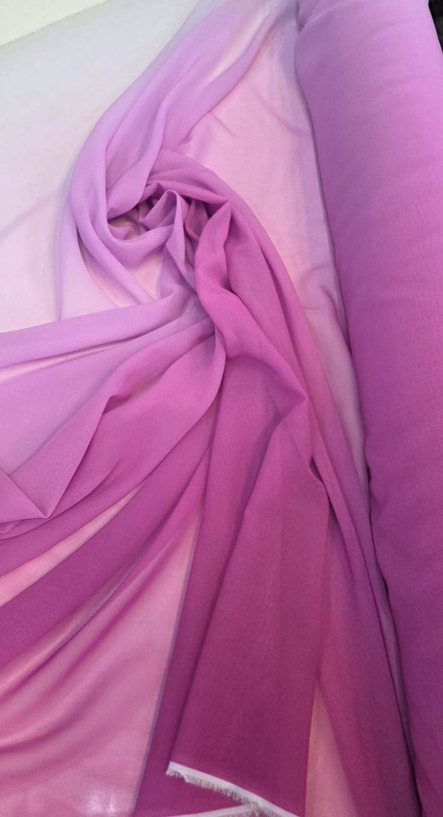 Mousseline Toque de Seda Degradê Fúcsia com Lilás