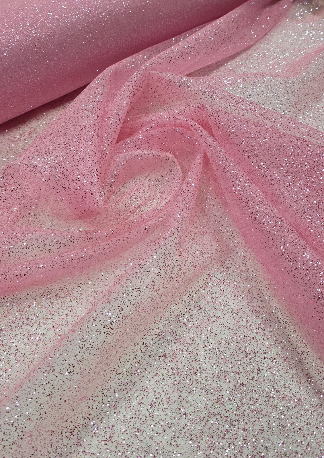 Organza com Glitter Rosa Bebê