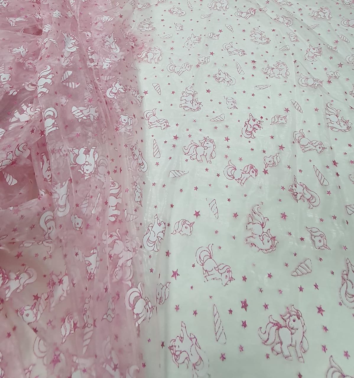 Organza Unicórnios Rosa Bebê Com Glitter Sótecidos Todo Site Em 10x Sem Juros 5400