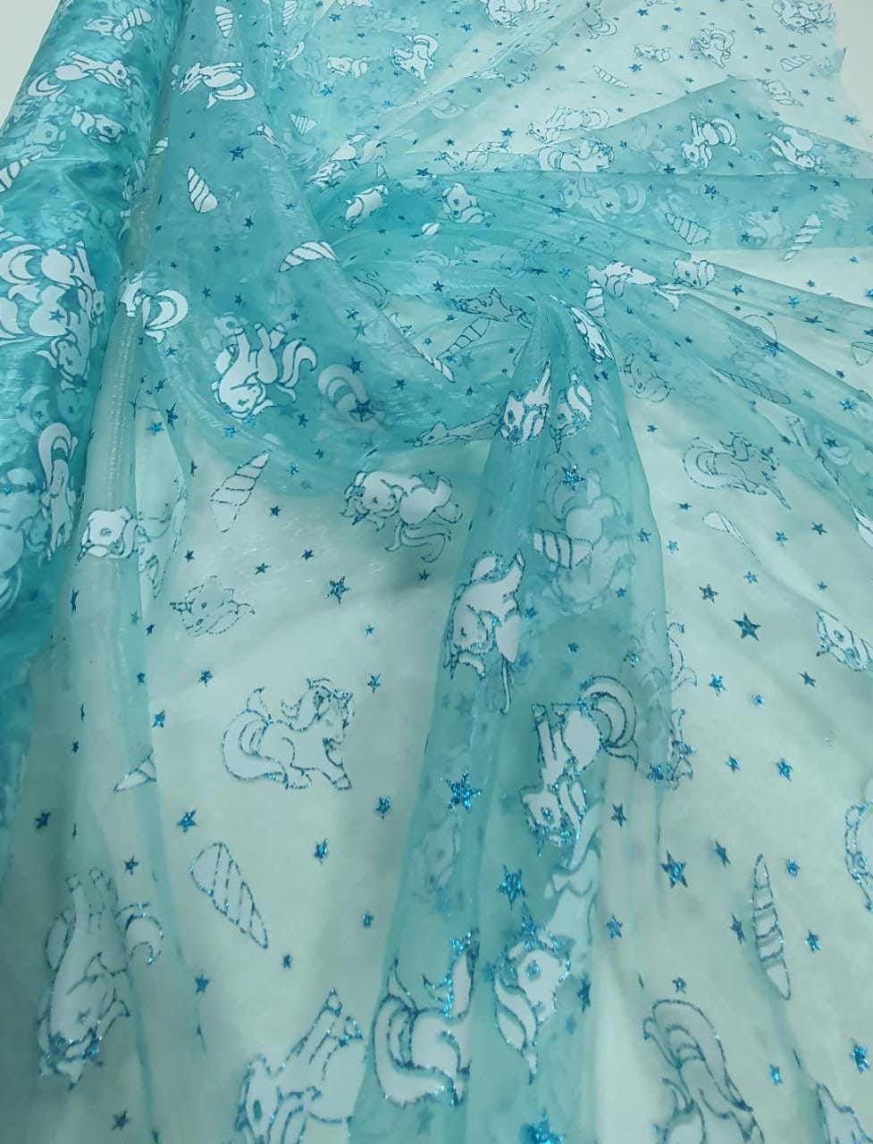 Organza Unicórnios Tiffany com Glitter