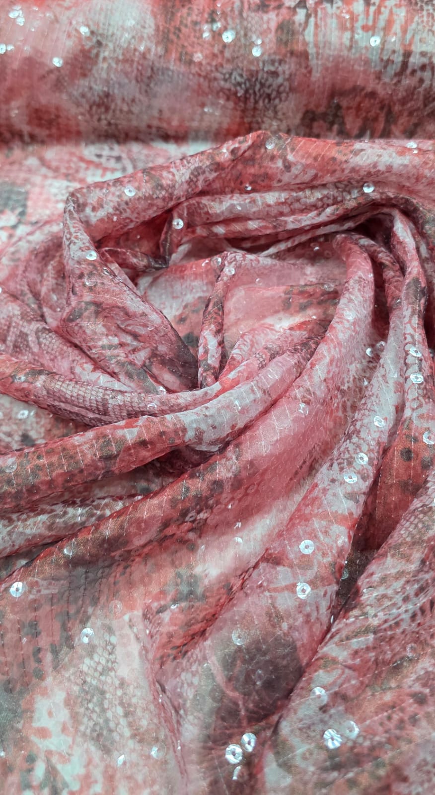 Paetê Bordado Animale Estampado Vermelho