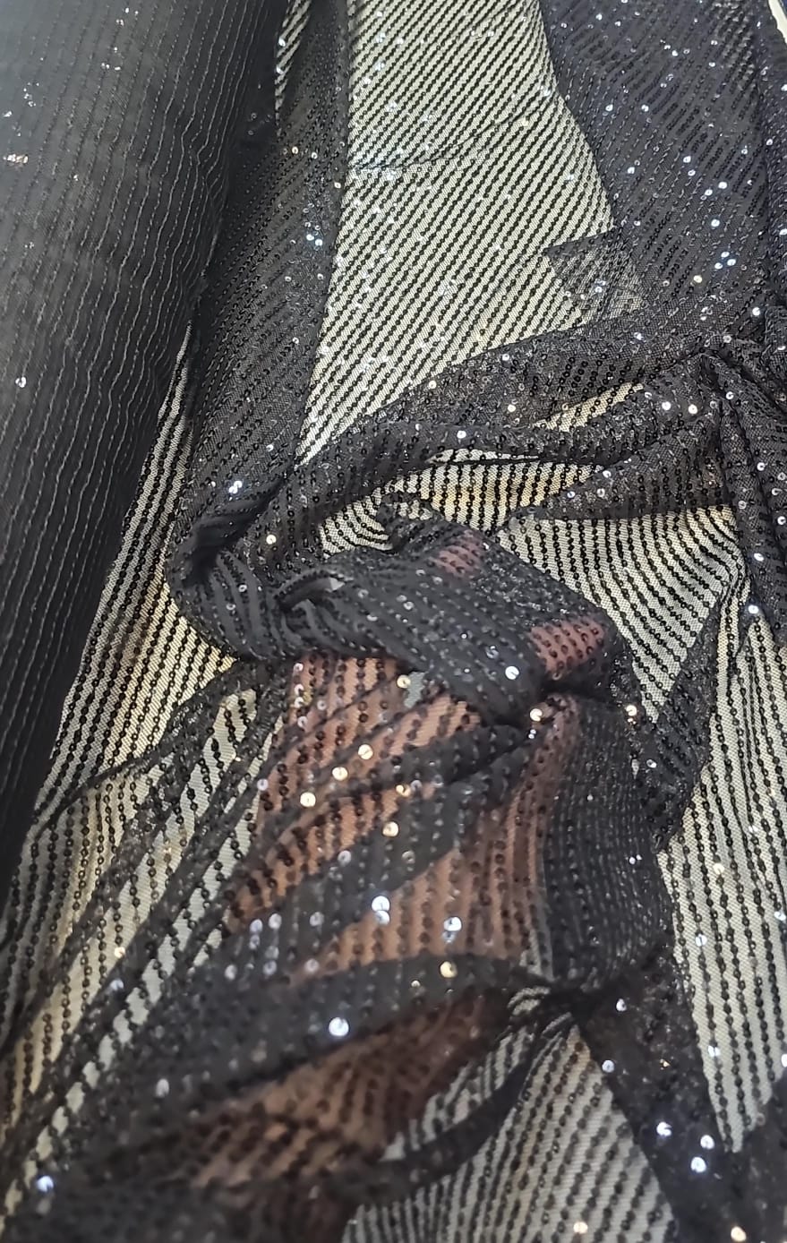 Paetê Bordado Glamour Light com Elastano Preto