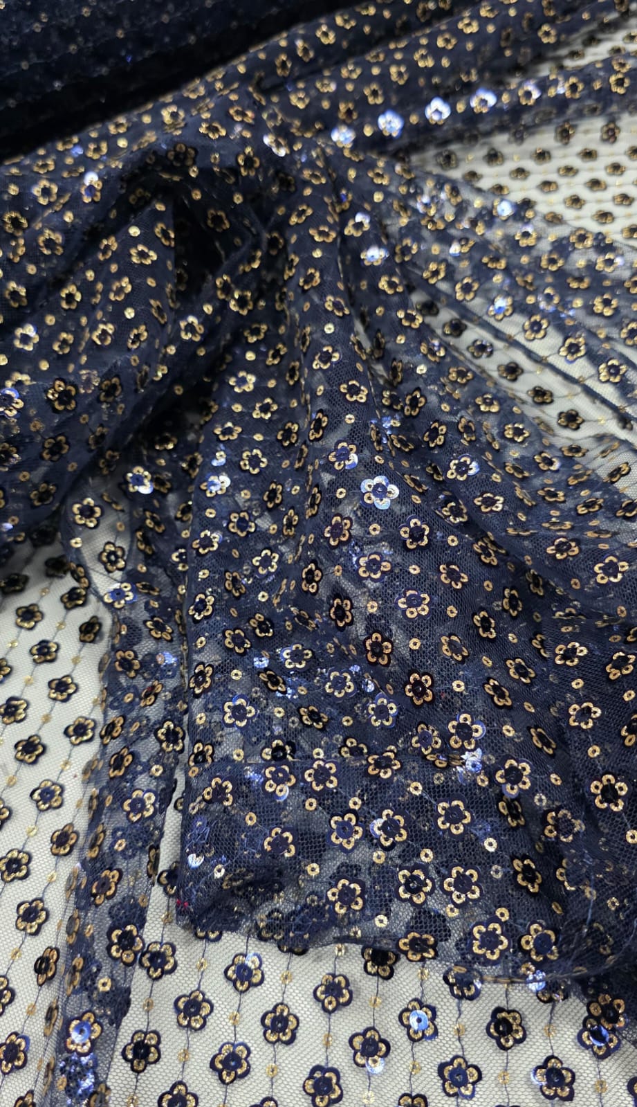 Paetê Bordado Margot Azul Marinho com Dourado
