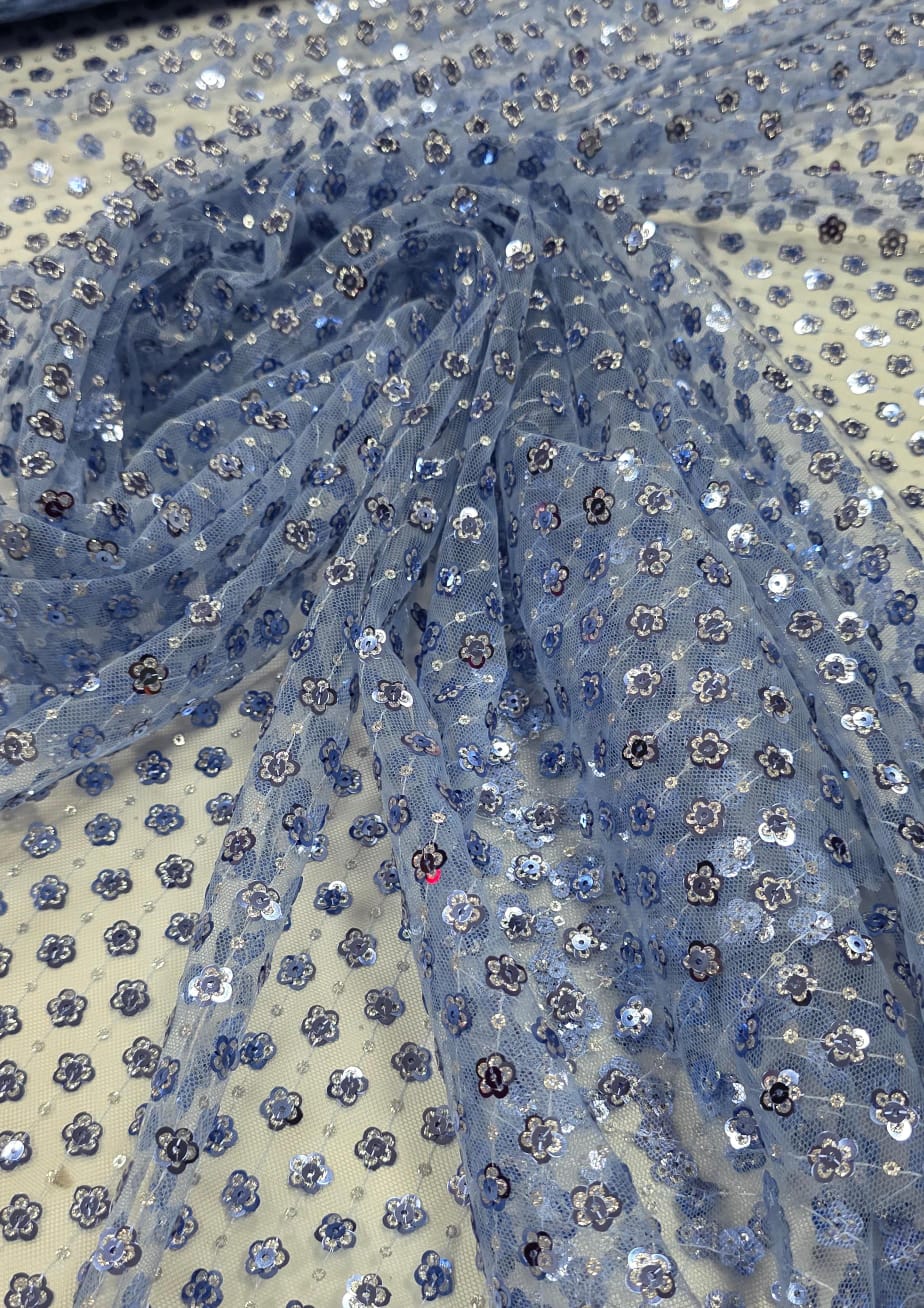 Paetê Bordado Margot Azul Serenity com Prata