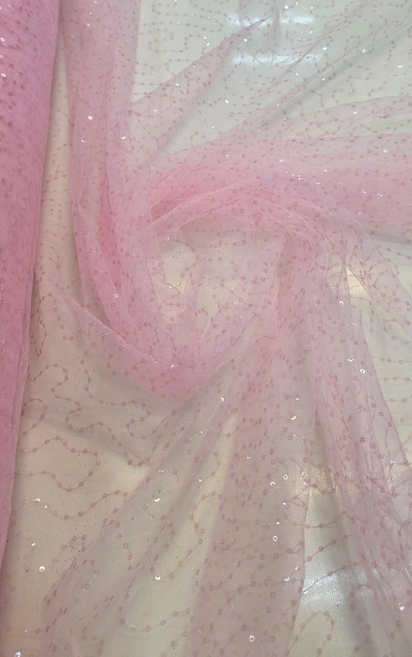 Tule Bordado Caminho Sem Fim Rosa Bebê com Paetê Infinity  