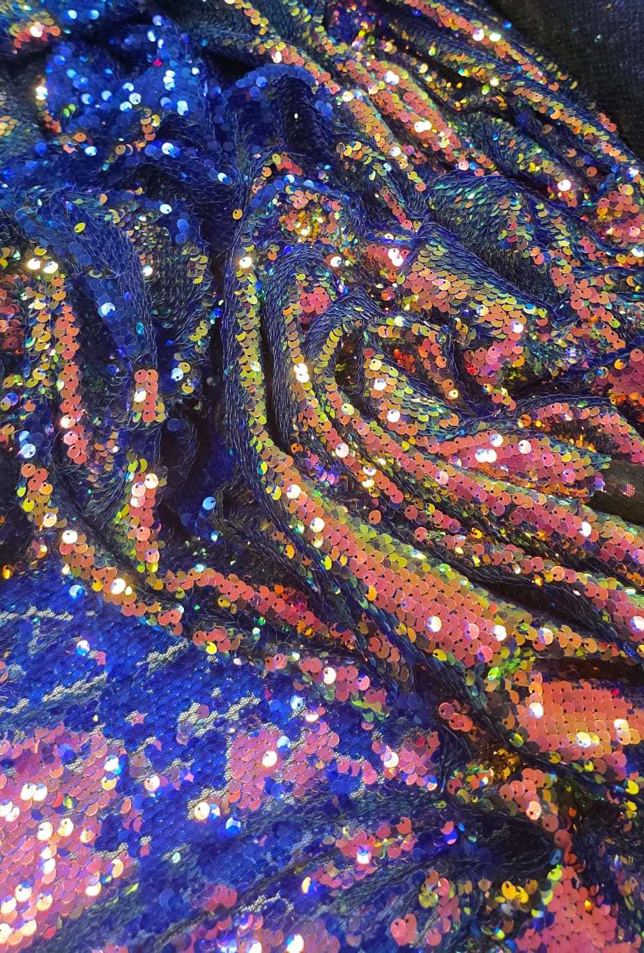 Paetê Bordado Reversível Azul Royal com Holográfico