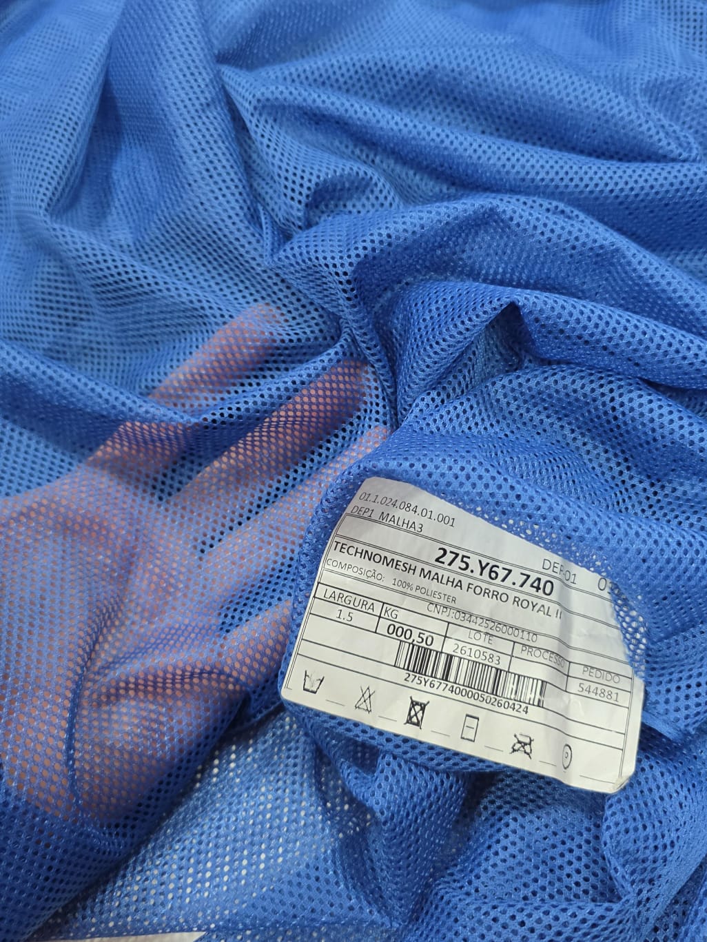Malha Techno mesh forro Azul Royal - Comprimento 4,30 m x Largura 1,50 m