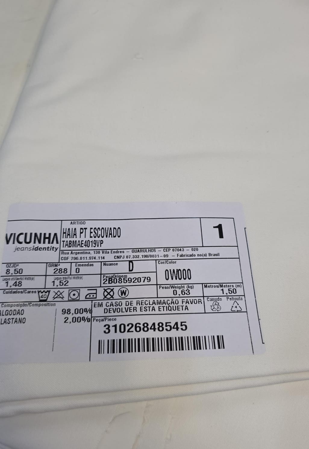 Sarja com elastano vicunha   PT escovado - Comprimento 1,50 m x Largura 1,50 m 