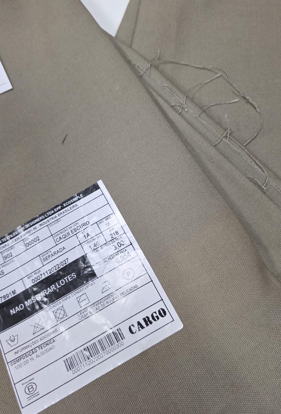 Sarja kanvas 100% algodão kaki - Comprimento 1,50 m x Largura 1,45 m