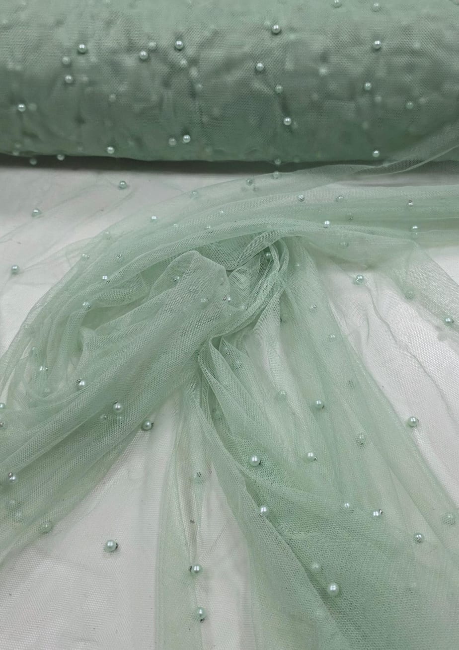 Tule com Pérolas Verde Menta