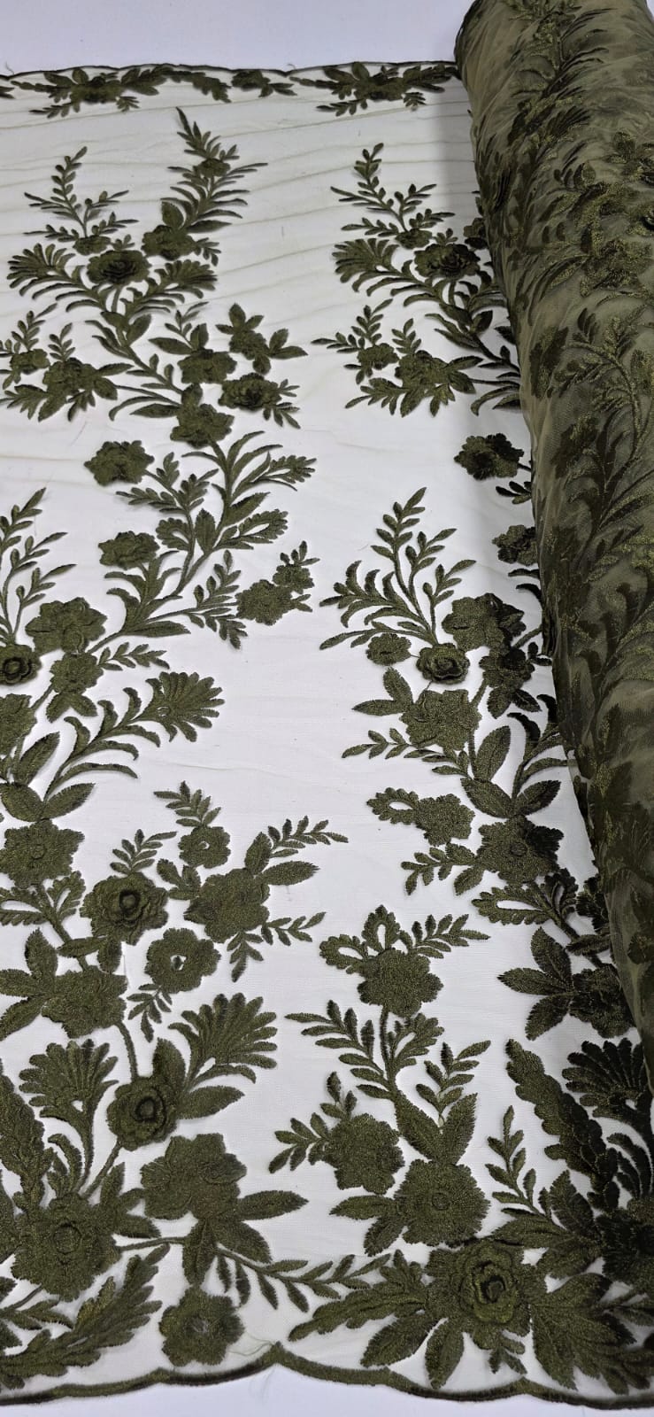 Renda Bordada London 3D Verde Oliva Modelo 14