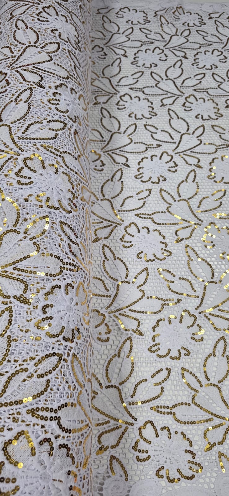 Renda Guipir Bordada Africana Branco com Dourado CL344