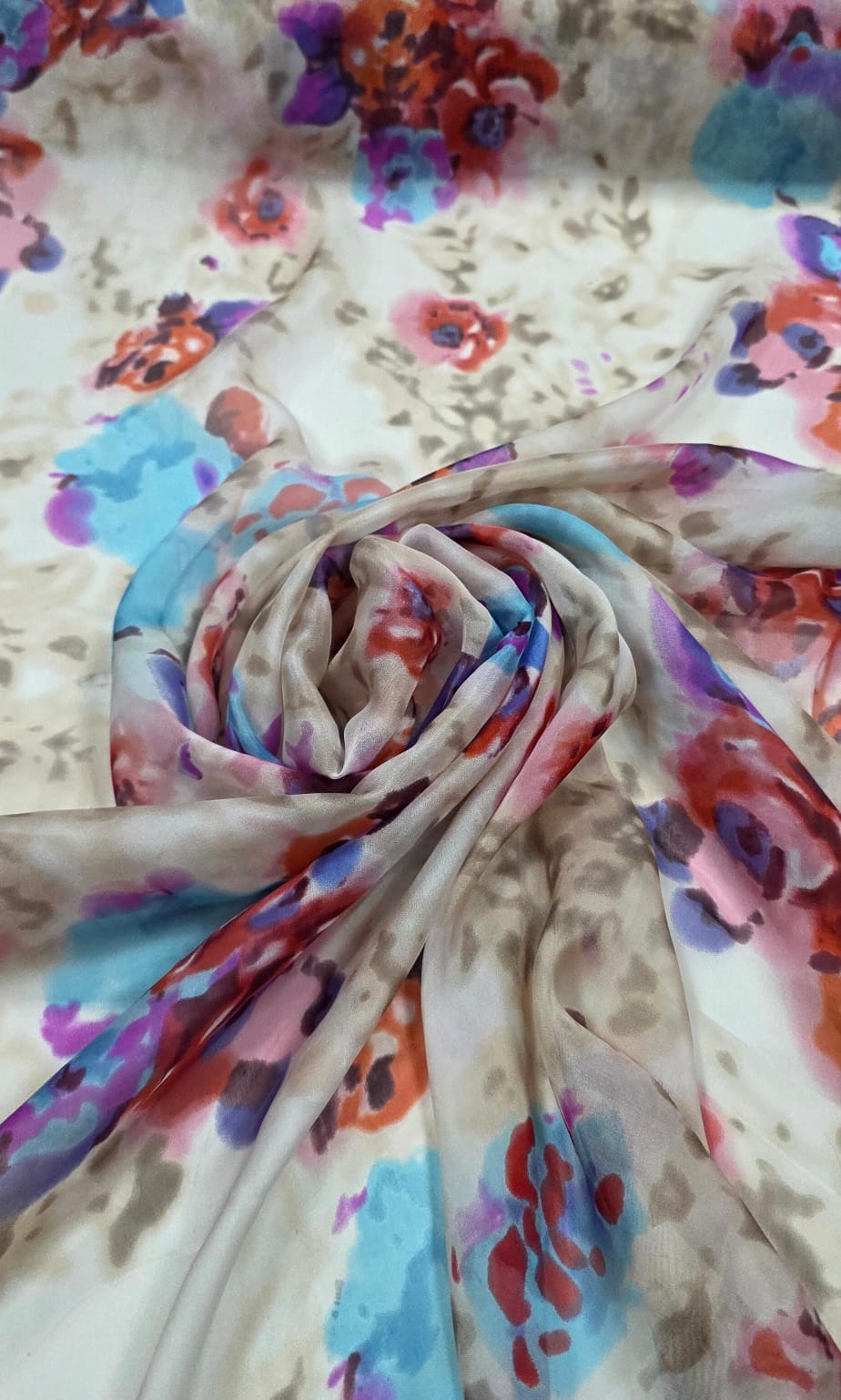 Chiffon de Seda Pura Estampado Floral 01