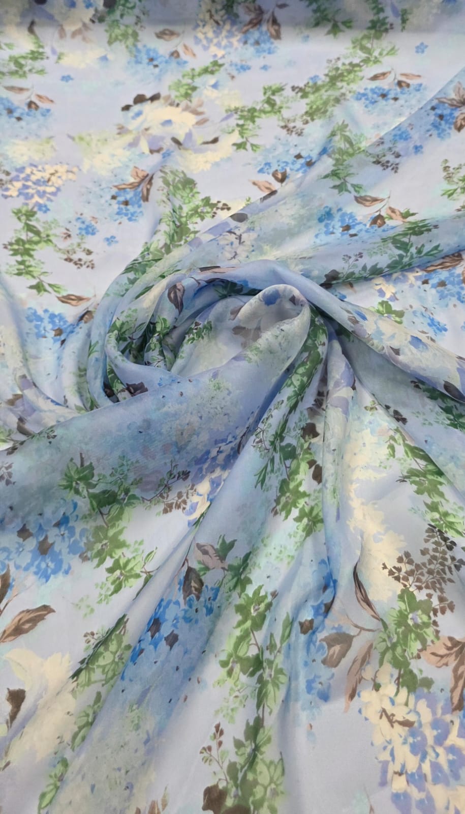 Chiffon de Seda Pura Estampado Floral Azul 04