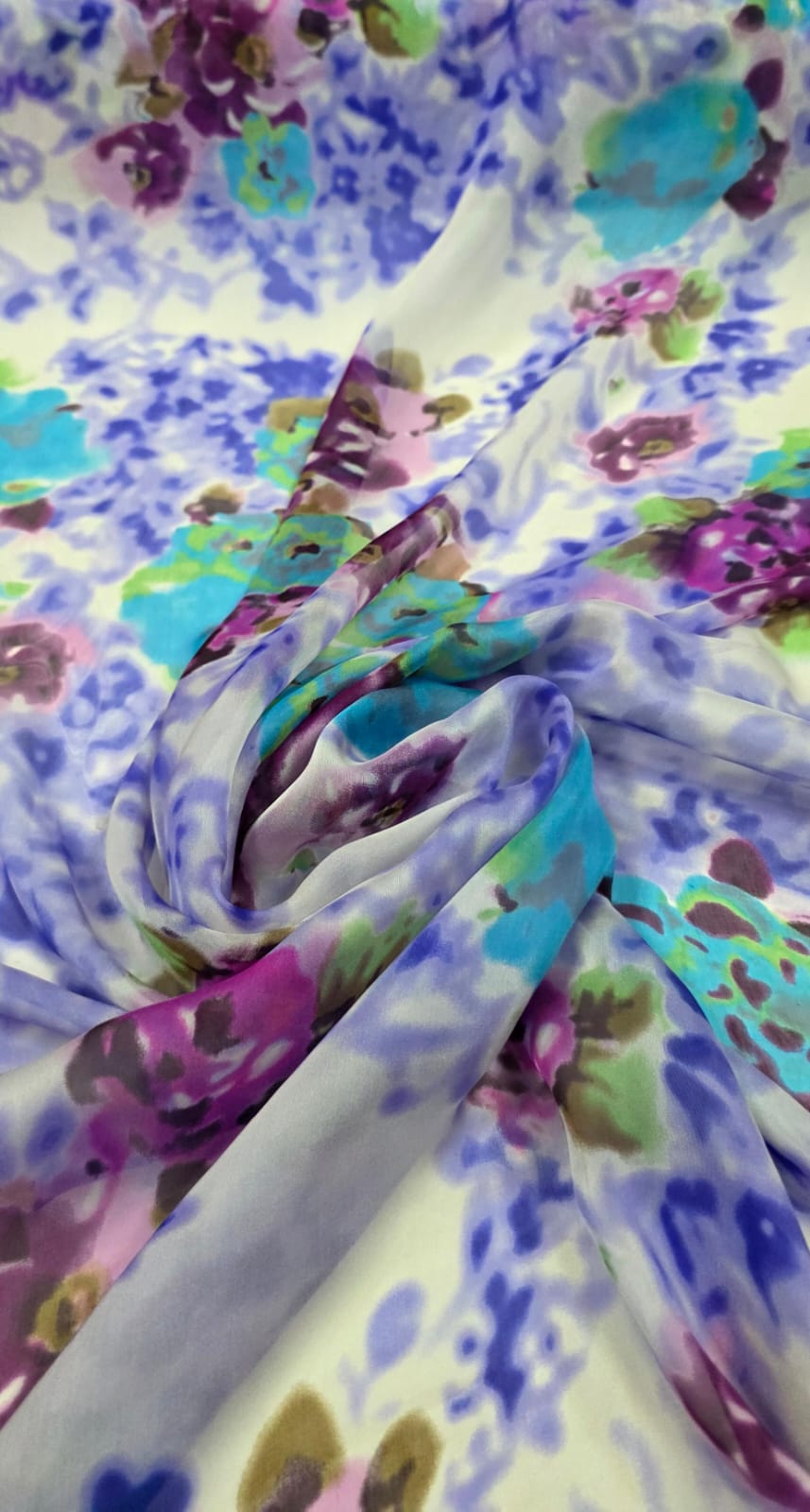 Chiffon de Seda Pura Estampado Floral Roxo 03