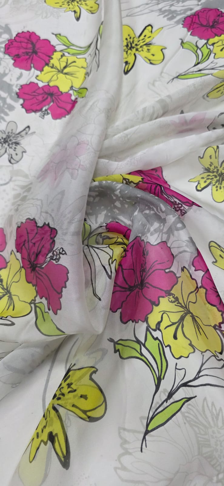 Seda pura floral fundo cinza - Comprimento 2 m x Largura 1,40 m