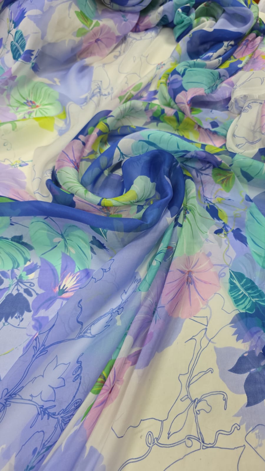 Seda pura floral multicolor - Comprimento 2 m x Largura 1,40 m