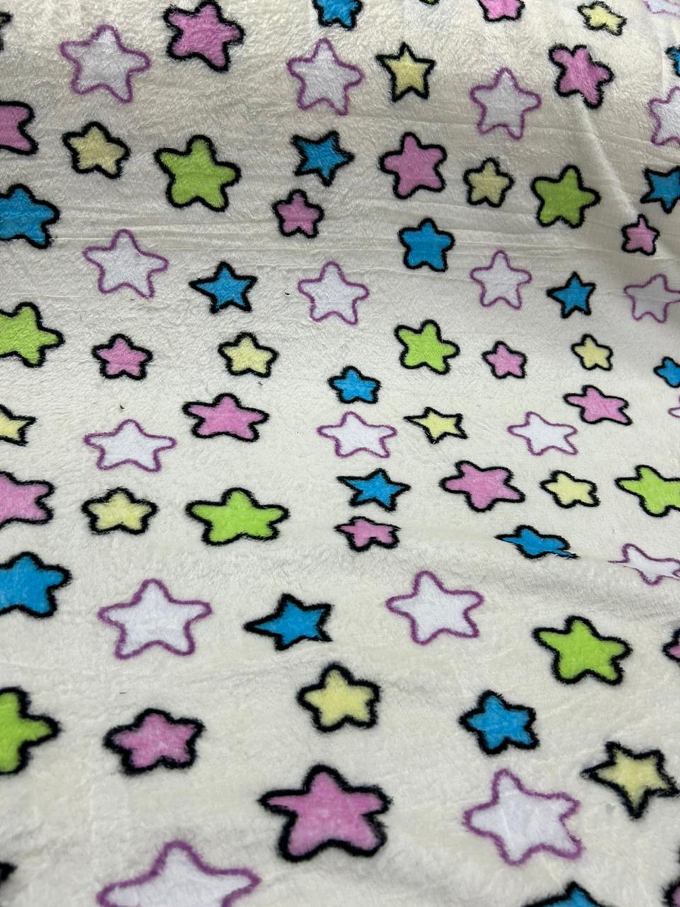 Ultra Soft Fleece Estampada Estrelas Coloridas Fundo Creme