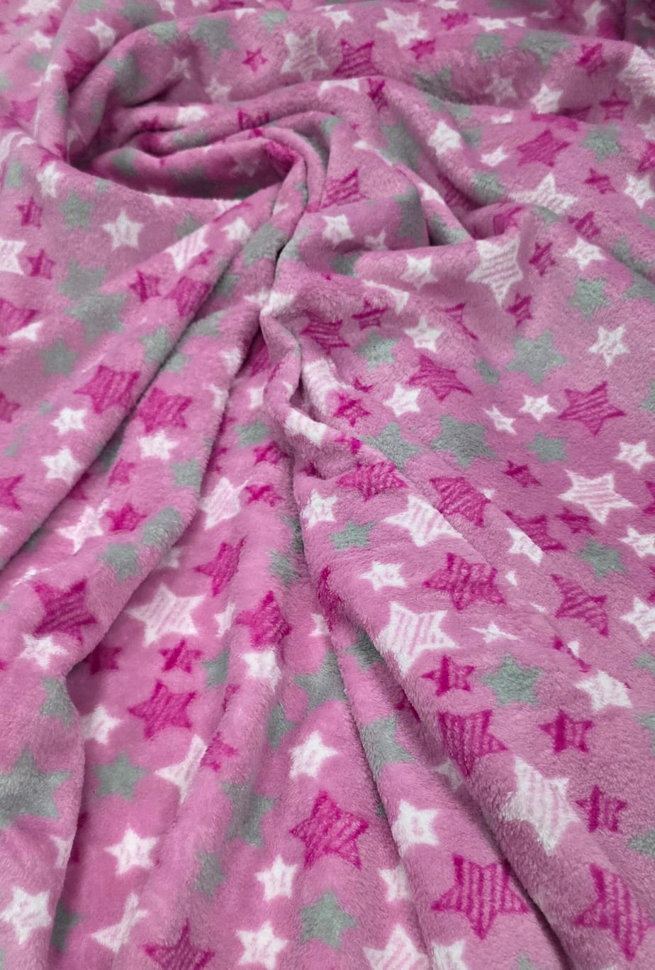 Ultra Soft Fleece Estampada Estrelas Fundo Rosa