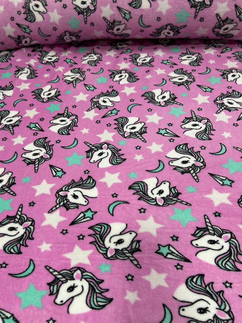 Ultra Soft Fleece Estampada Unicórnios Fundo Rosa