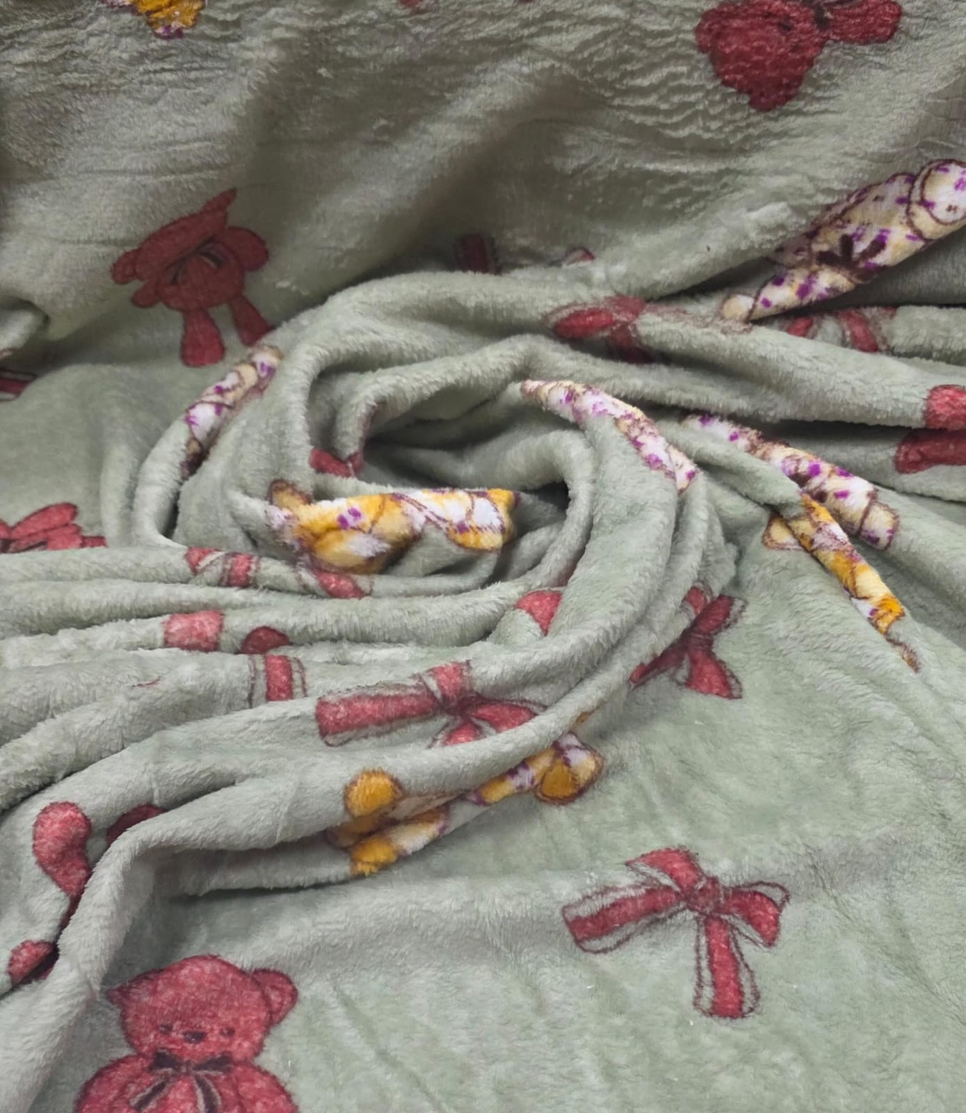 Ultra Soft Fleece Estampada Ursinhos e Laços Fundo Verde